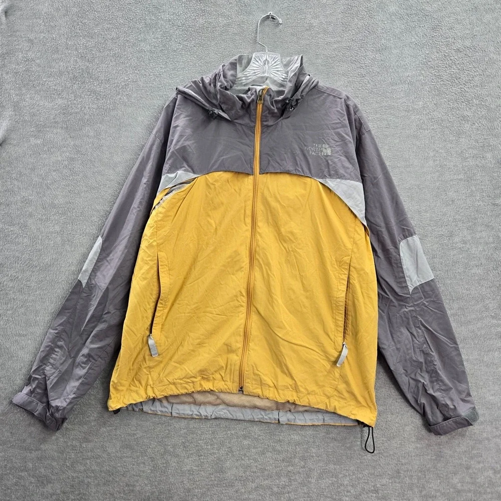 The North Face Men Jacket Large Yellow Windbreaker Full Zip Hood Windproof READ